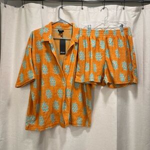 Orange Floral Shirt and Shorts Set
